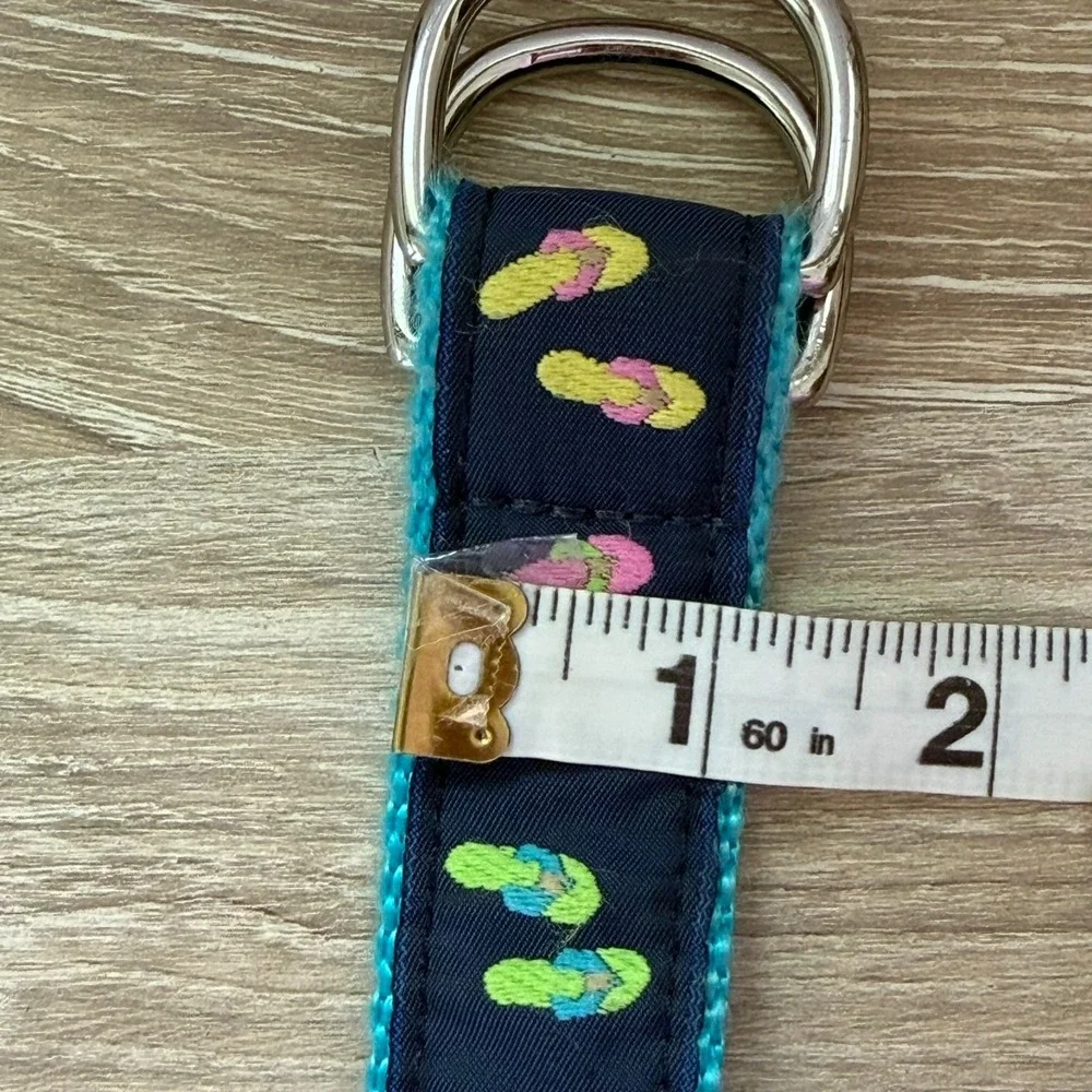 VTG Eliza B Webbed Ribbon Belt Navy Blue Flip Flops D-Ring Large Preppy Travel